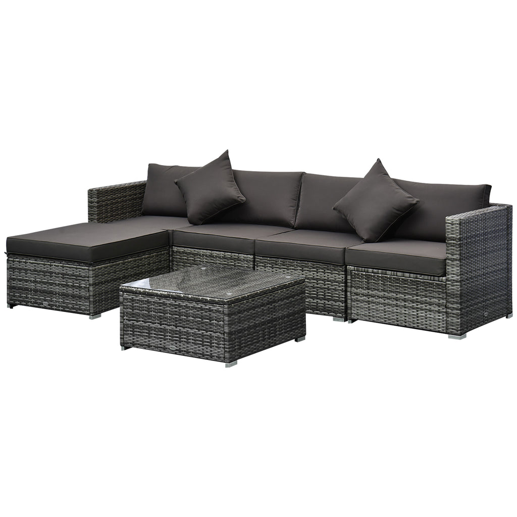 DodiOnline 6 Pieces Outdoor Rattan Corner Sofa Set, Patio Aluminium Frame with All-weather Wicker Conversation Furniture w/ Coffee Table & Cushions, Grey