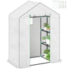 DodiOnline Walk-in Greenhouse with 3 Tier 4 Shelves, Small Greenhouse with Reinforced PE Cover, Garden Plant Growhouse with Roll-up Door and Three Mesh Windows, 143 x 74 x 190 cm, White