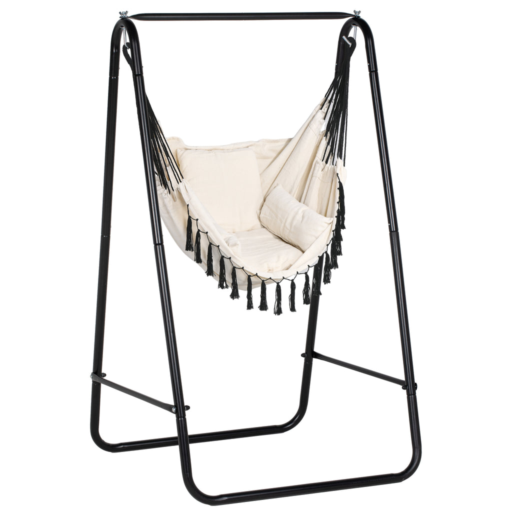 DodiOnline Hammock Chair with Stand, Hammock Swing Chair with Cushion, Cream White