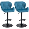 DodiOnline Bar Stools Set Of 2, Luxurious Velvet-Touch Barstools with Metal Frame Footrest Round Base Triangle Indenting Moulded Seat Adjustable Height Swivel Blue