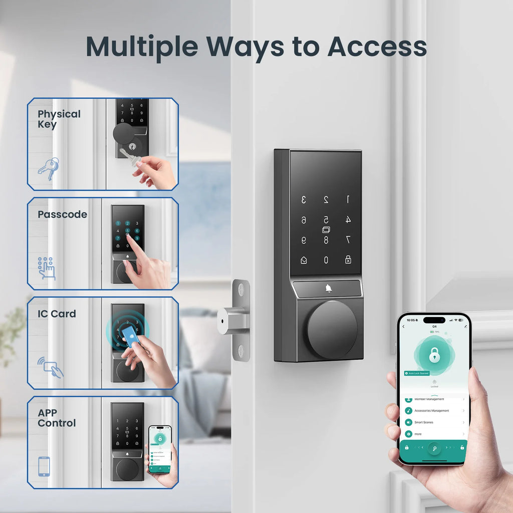 Smart Door Lock, Keyless Entry Door Lock with Doorbell, Door Locks for Front Door with App Control, Auto-Lock, with Bluetooth