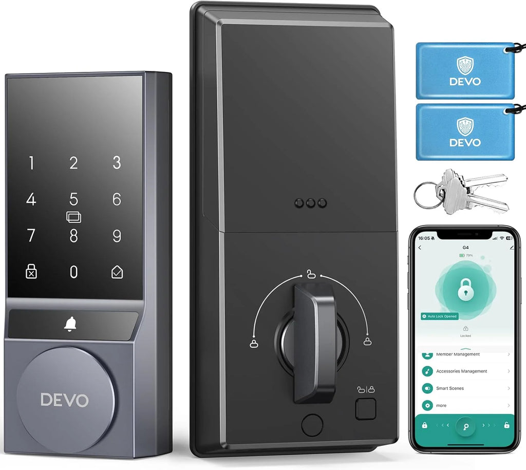 Smart Door Lock, Keyless Entry Door Lock with Doorbell, Door Locks for Front Door with App Control, Auto-Lock, with Bluetooth