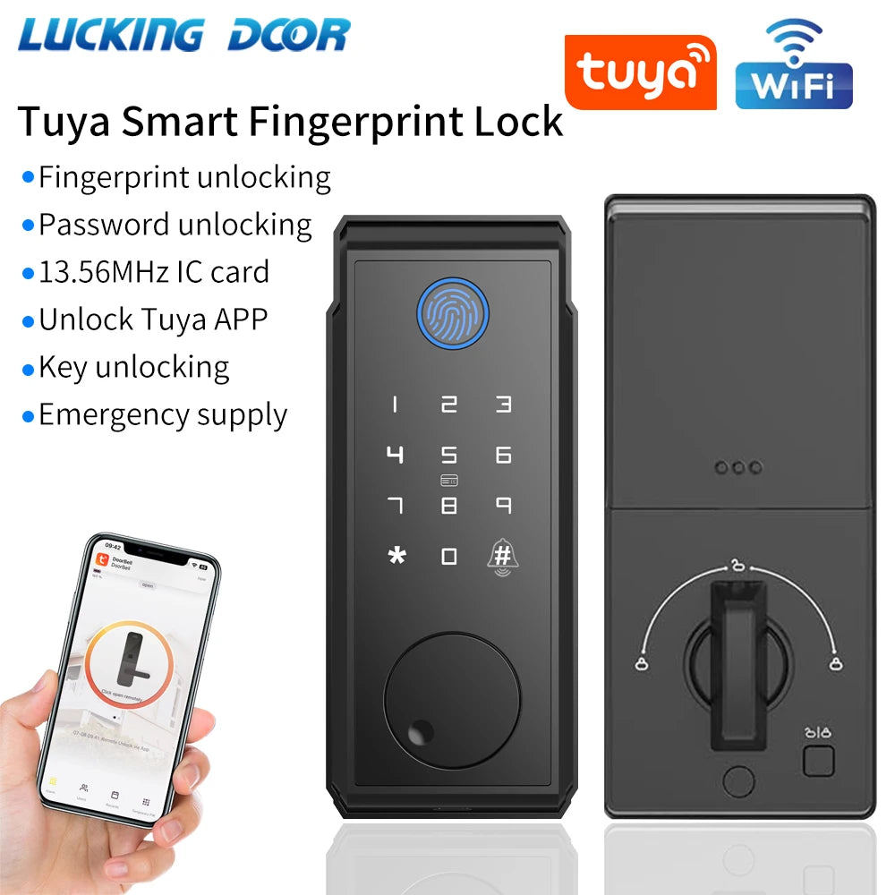 Wifi Tuya Tamper Proof Fingerprint Smart Lock for Keyless Entry Keypad Deadbolt Lock for Front Door Physical Key Remote Unlock