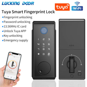 Wifi Tuya Tamper Proof Fingerprint Smart Lock for Keyless Entry Keypad Deadbolt Lock for Front Door Physical Key Remote Unlock