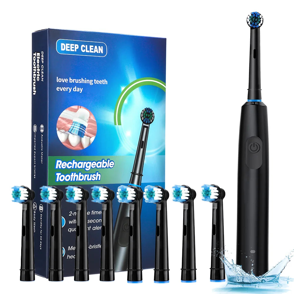 Electric Rotating Toothbrush 5 Modes Cleaning Teeth Brush Waterproof Rotary Electric Toothbrush With Timer with 8 Soft BrushHead