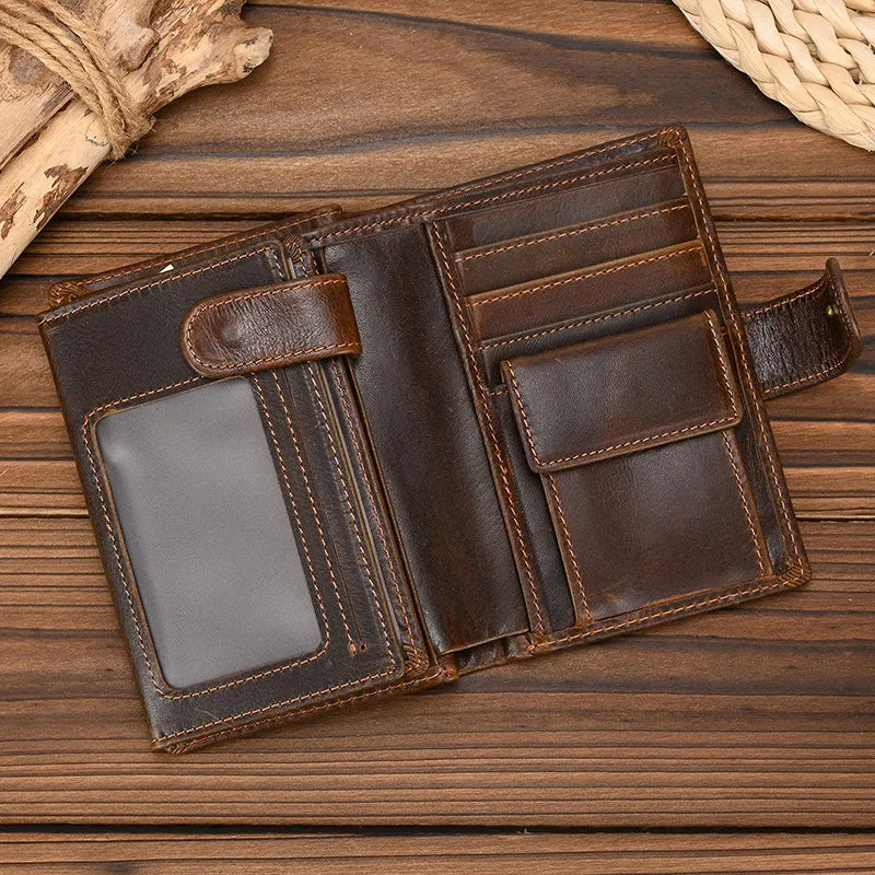 Retro anti-theft leather men's wallet male clip purse wallet casual style short purse cowhide retro luxury business card holder