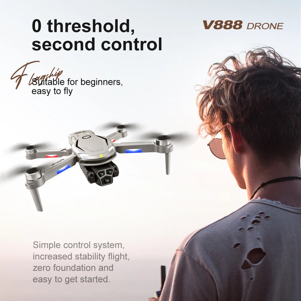 Xiaomi V888 Drone 8K Aerial HD Triple Camera Professional Obstacle Avoidance Optical Flow Positioning Brushless Power GPS Drone