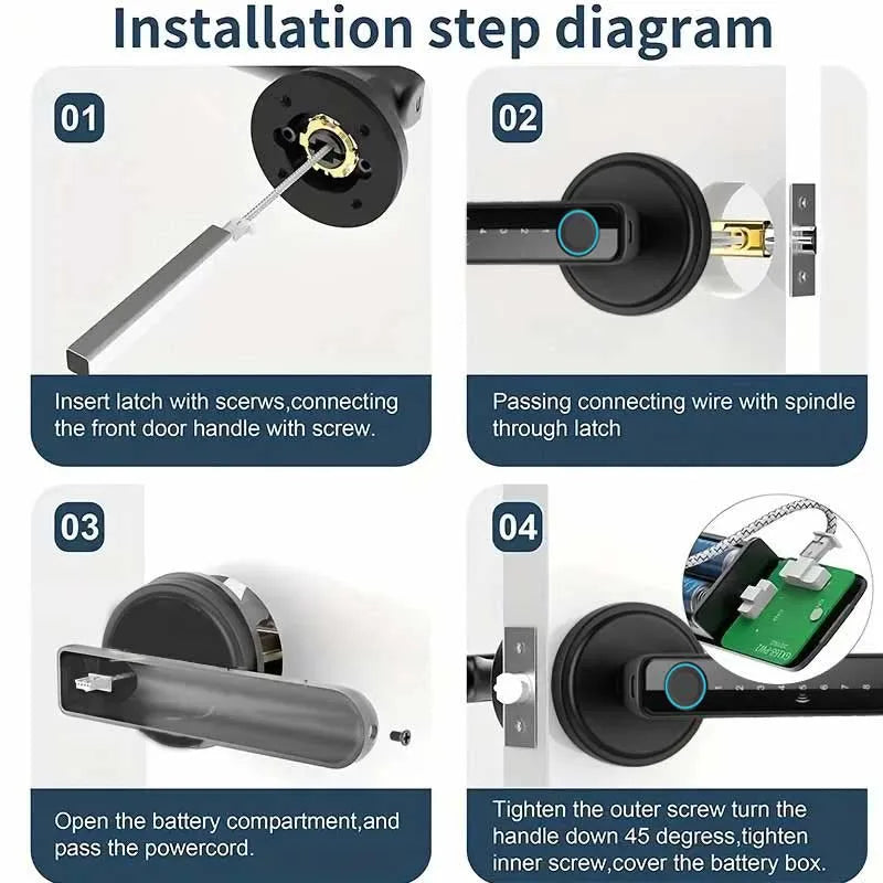 Tuya Handle Fingerprint Key Card Digital Smart Door Lock Keypad Key Entry electronic lock Home House 9 languages audio playback