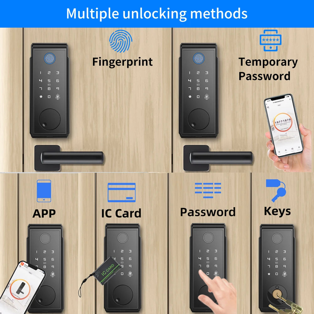 Tuya WiFi Smart Deadbolt Fingerprint Door Lock Electronic Keyless Entry Front Lock Digital Keypad Home Office AutoLock Dead Bolt