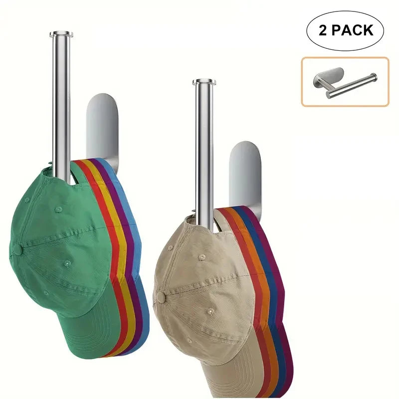 1/2pcs Stainless Steel Baseball Cap Hanger - Wall Mounted Hat Organizer With Punch-Free Design