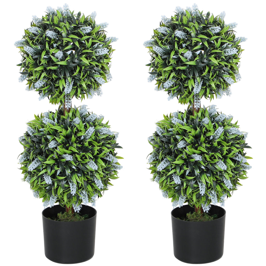 DodiOnline Set of 2 Decorative Artificial Plants Ball Trees with Lavender Flowers in Pot Fake Plants for Home Indoor Outdoor Decor, 70cm, Blue