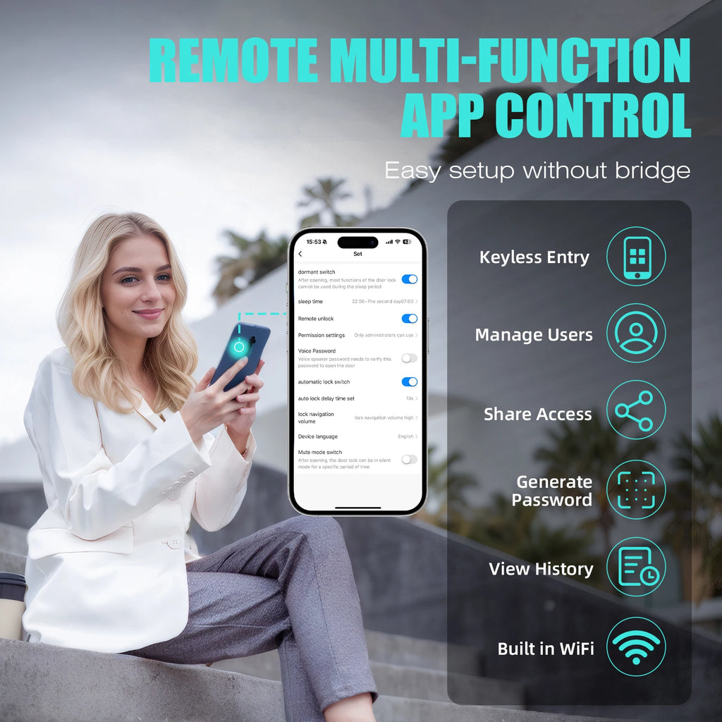 Smart Door Lock, Keyless Entry Door Lock with Doorbell, Door Locks for Front Door with App Control, Auto-Lock, with Bluetooth