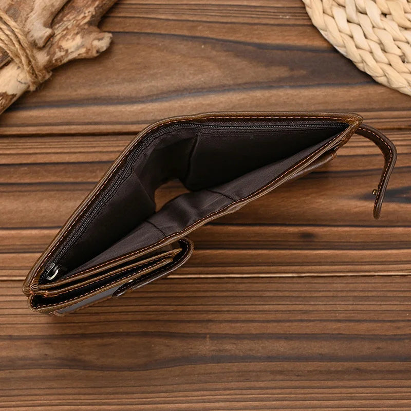 Retro anti-theft leather men's wallet male clip purse wallet casual style short purse cowhide retro luxury business card holder