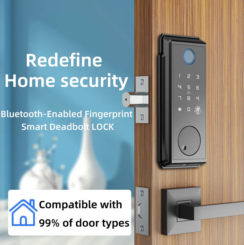 Smart Deadbolt Lock Tuya APP Wifi Keyless IC Card Fingerprint Keypad Digital Remote Unlock Dead Bolt Cylinder door Lock For Home