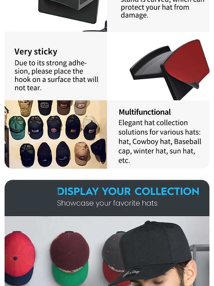 5 10pcs New Baseball Hat Hook Hat Sticking Hook Traceless Hook Black Minimalist Design Hat Rack Simple Earphone Necklace Storage