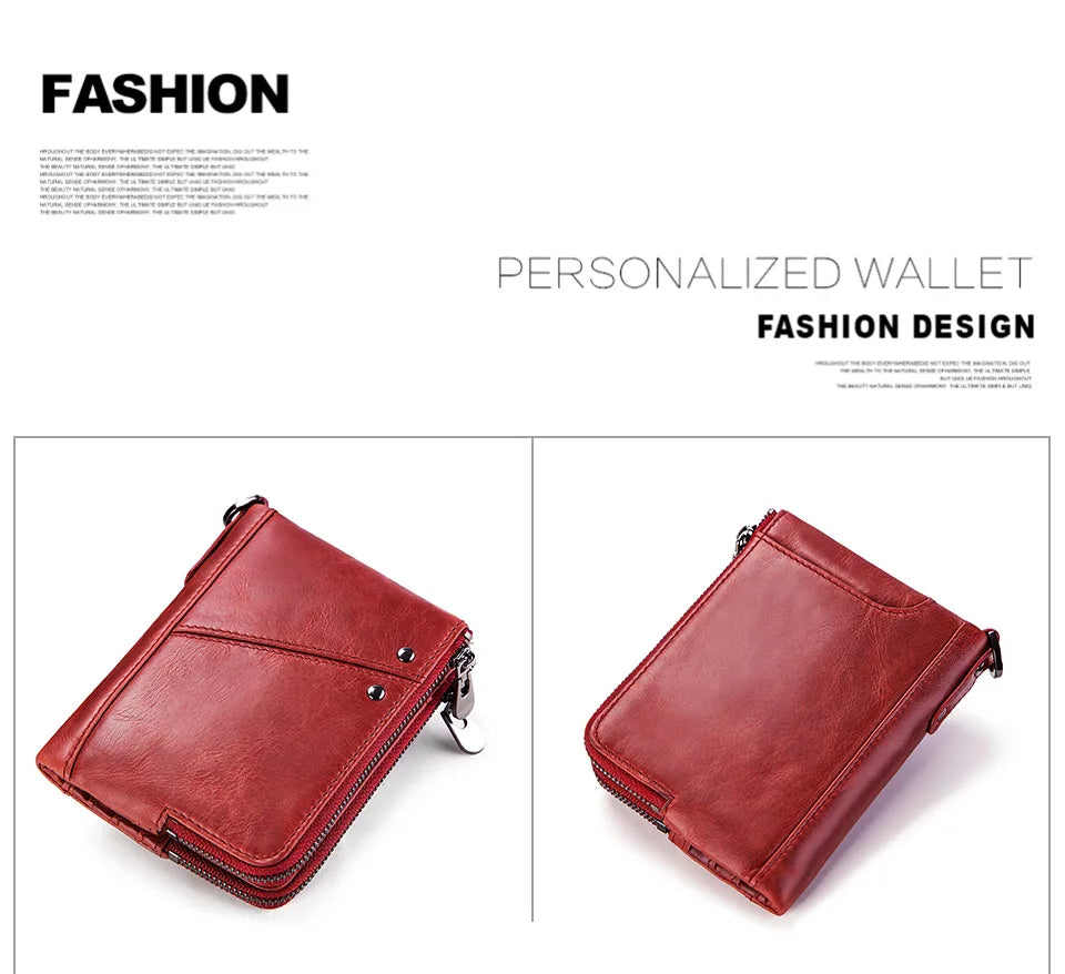 RFID Card Holder Wallet for Men Genuine Leather Small Money Bag Luxury Double Zipper Coin Pocket Quality Male Clutch Carteira