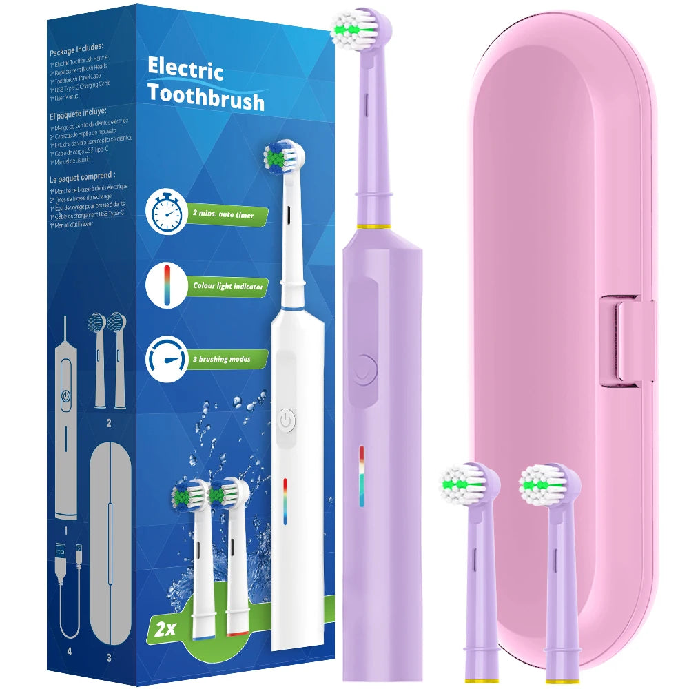 Intelligent Rotating Electric Toothbrush, Rechargeable Rotary Toothbrush Compatible with Oral B Replacement Electric Brush Heads