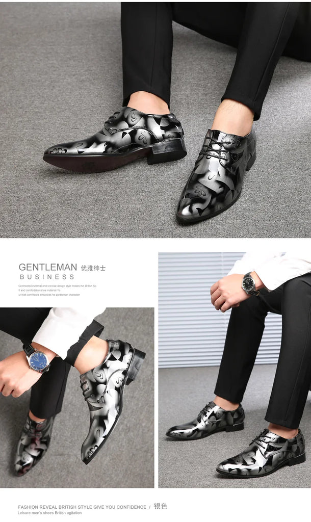 Men's plus size pointed British men's formal single shoes, business leather shoes