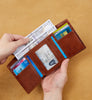 Dante Retro Three Fold Genuine Leather Men's Wallet with Anti-Theft Card Swiping Head Layer Cowhide Wallets Multiple Card Slot