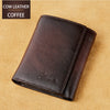 Dante Retro Three Fold Genuine Leather Men's Wallet with Anti-Theft Card Swiping Head Layer Cowhide Wallets Multiple Card Slot