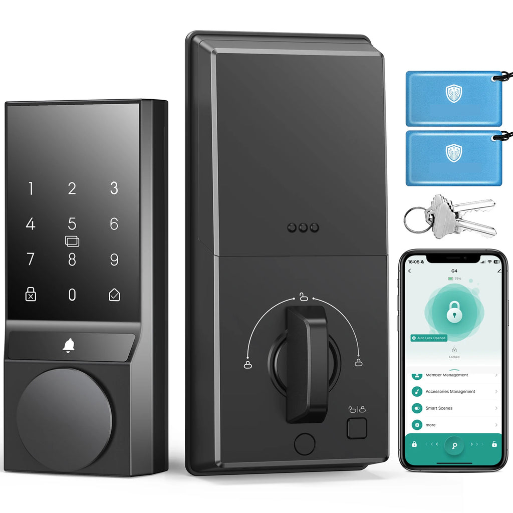 Smart Door Lock, Keyless Entry Door Lock with Doorbell, Door Locks for Front Door with App Control, Auto-Lock, with Bluetooth