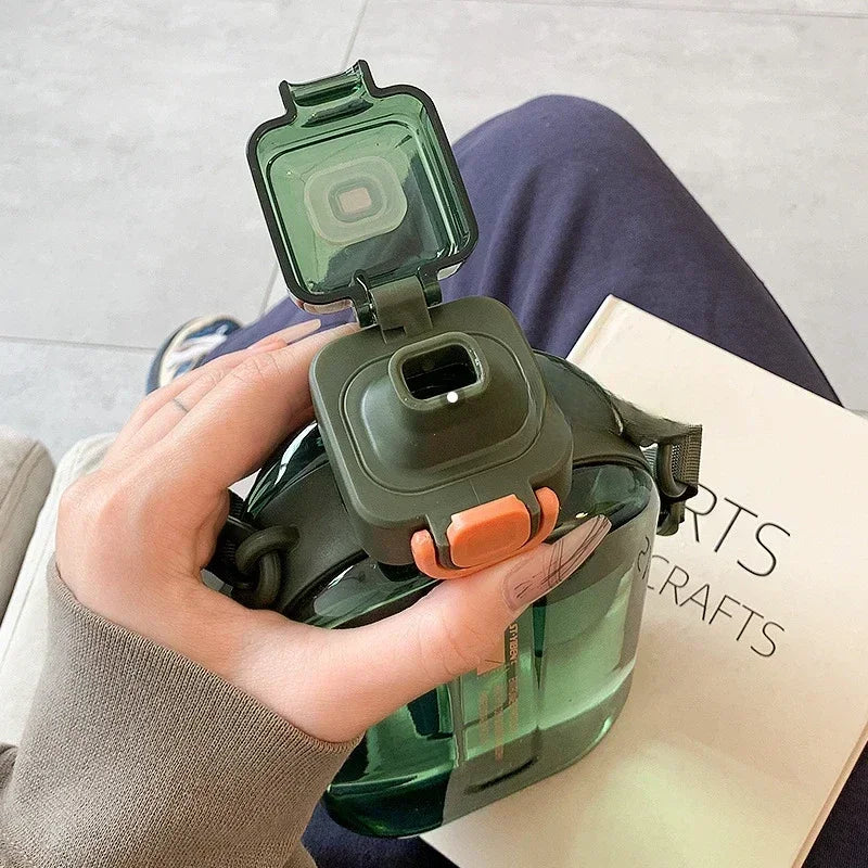 Flat Square Transparent Water Bottle Portable Travel Canteen with Adjustable Strap Elegant Slim Bottle for Sport Camping