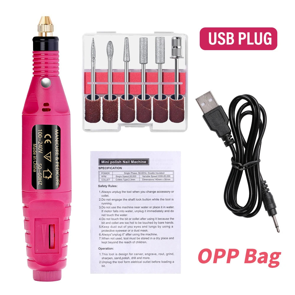 6 Color Portable Nail Polishing Machine NEW Nail Drill Machine Electric Nail Sander Nail Accessories Milling Cutter For Manicure