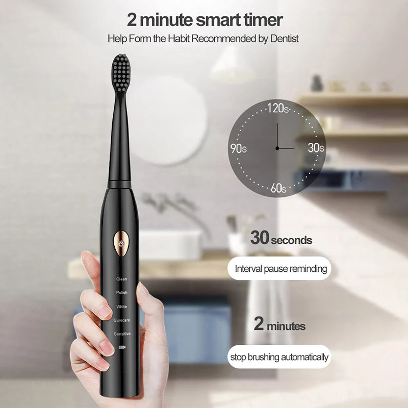 Electric Toothbrush 5-gear Mode USB Charging 4 colors IPX7 Waterproof Ultrasonic Rechargeable Soft Hair Toothbrush Adult Classic