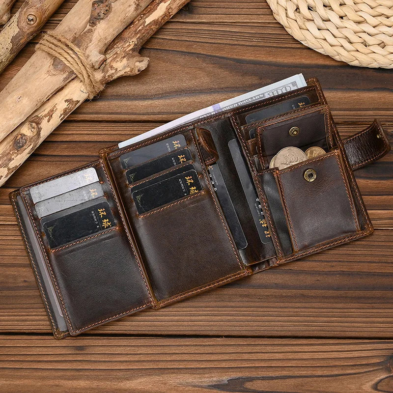 Retro anti-theft leather men's wallet male clip purse wallet casual style short purse cowhide retro luxury business card holder