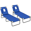 DodiOnline Outdoor Foldable Sun Lounger Set of 2, 4 Level Adjustable Backrest Reclining Sun Lounger Chair with Pillow and Reading Hole, Blue