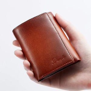 Dante Retro Three Fold Genuine Leather Men's Wallet with Anti-Theft Card Swiping Head Layer Cowhide Wallets Multiple Card Slot