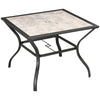 DodiOnline 94 x 94 cm Garden Table with Parasol Hole, Outdoor Dining Table for 4, Square Patio Table with Stone-Grain Effect PC Board Top for Patio, Garden, Grey
