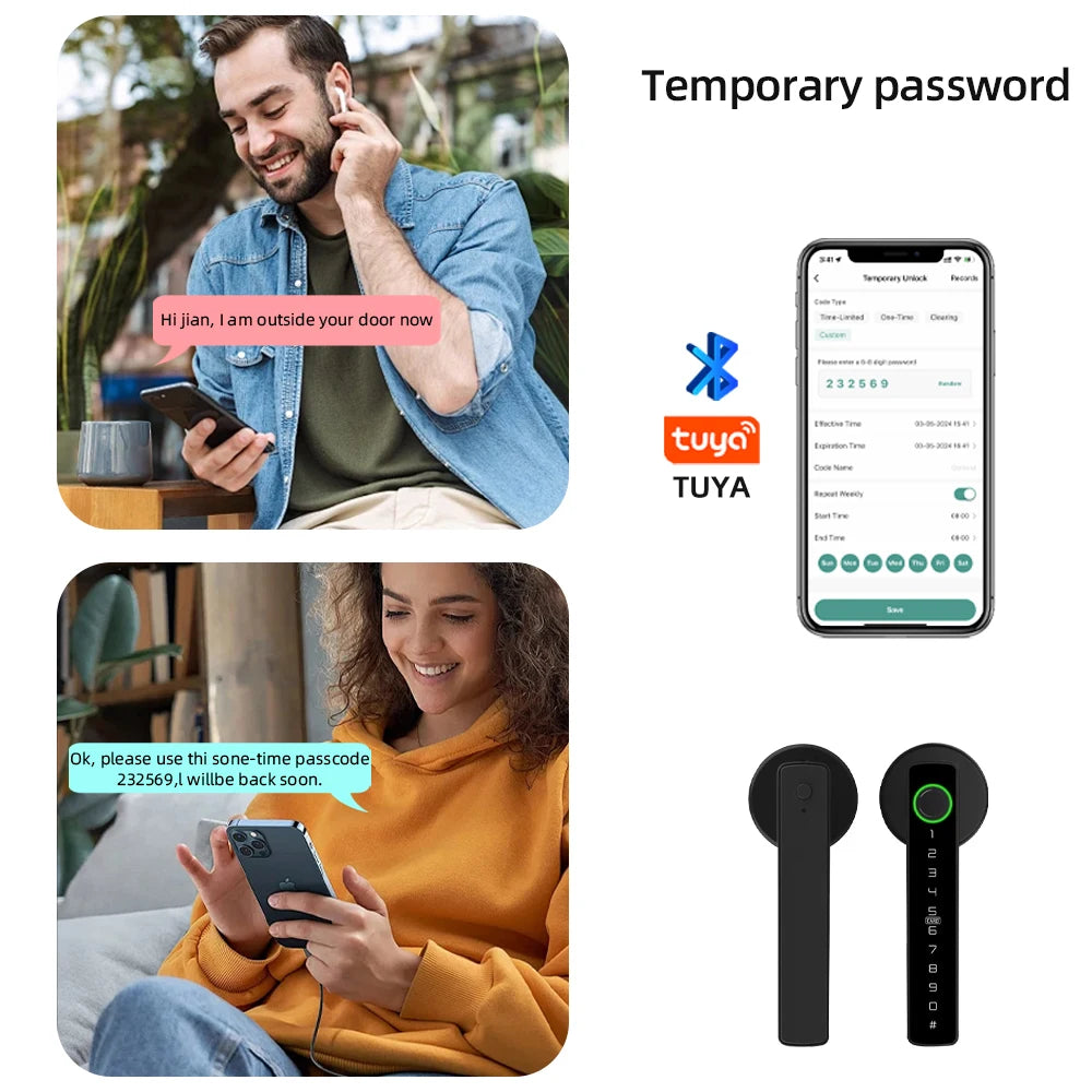 RAYKUBE US Free Delivery Tuya BLE Smart Fingerprint Door Lock Electronic Lock with Password/Key/Card/Tuya APP Unlock