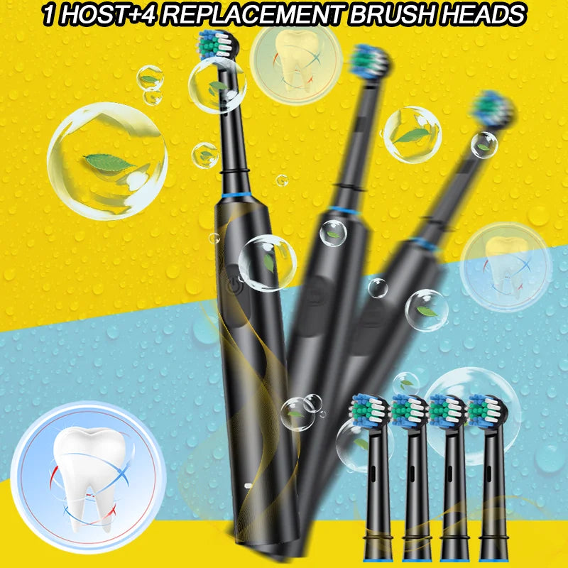 Morning Renewal -360 ° Rotating Electric Toothbrush, Adult Timer 5-mode Rechargeable Toothbrush, 4 replaceable brush heads elect
