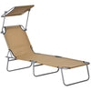 DodiOnline Outdoor Foldable Sun Lounger, 4 Level Adjustable Backrest Reclining Sun Lounger Chair with Angle Adjust Sun Shade Awning for Beach, Garden, Patio, Tan