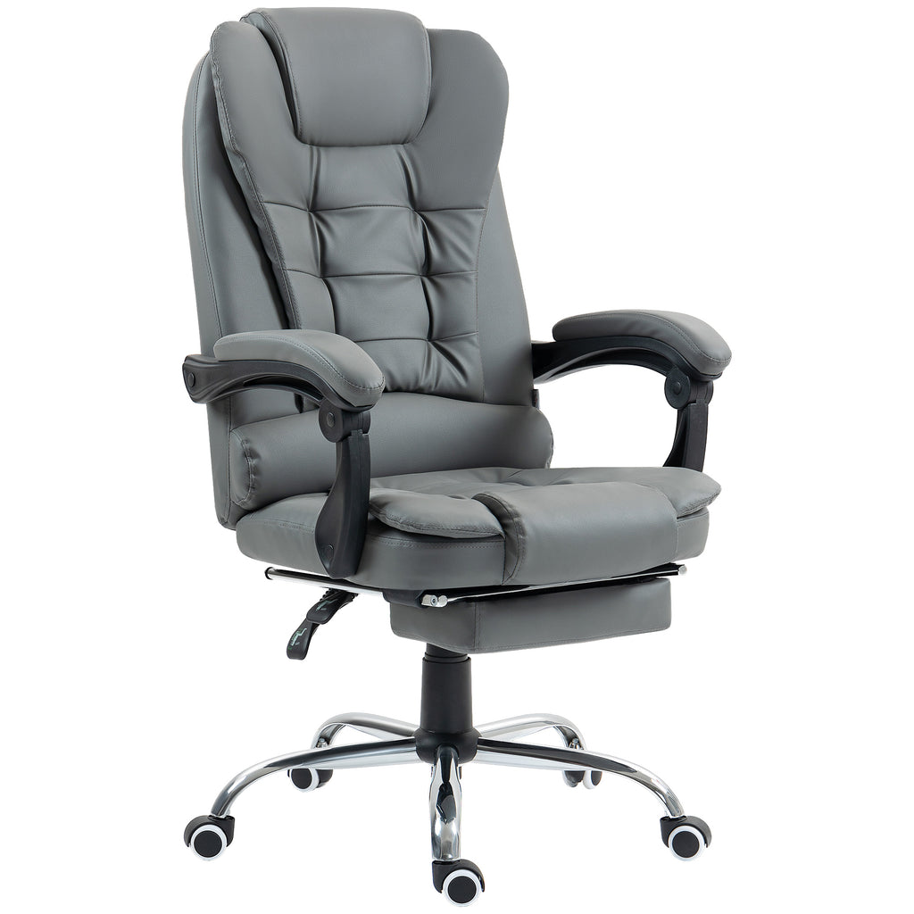 DodiOnline Executive Office Chair, Home Office Chair with Swivel Wheels, Reclining Backrest, Retractable Footrest, Grey