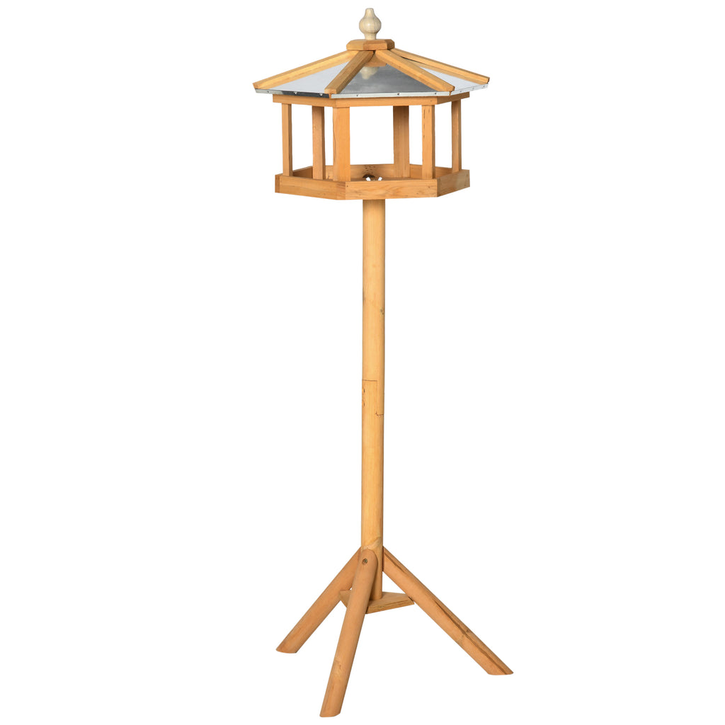 PawHut Wooden Bird Table Free Standing Feeder Garden Sheltered Feeding Station Parrot Stand Birdhouse ?40x113cm