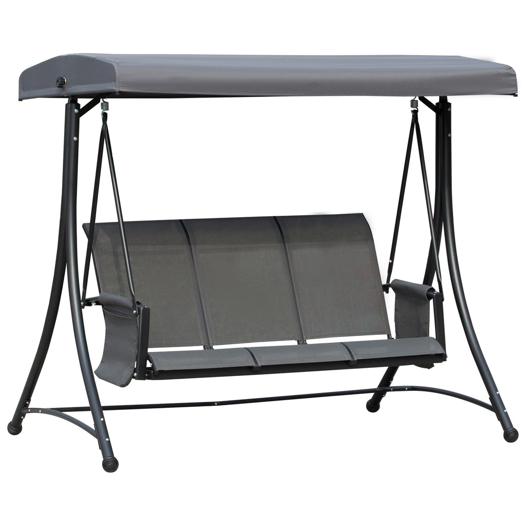 DodiOnline 3 Person Outdoor Patio Porch Swing Chair with High Back Design, Side Pouches and Adjustable Canopy, Charcoal Grey