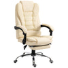 DodiOnline Executive Office Chair, Home Office Chair with Swivel Wheels, Reclining Backrest, Retractable Footrest, Cream White