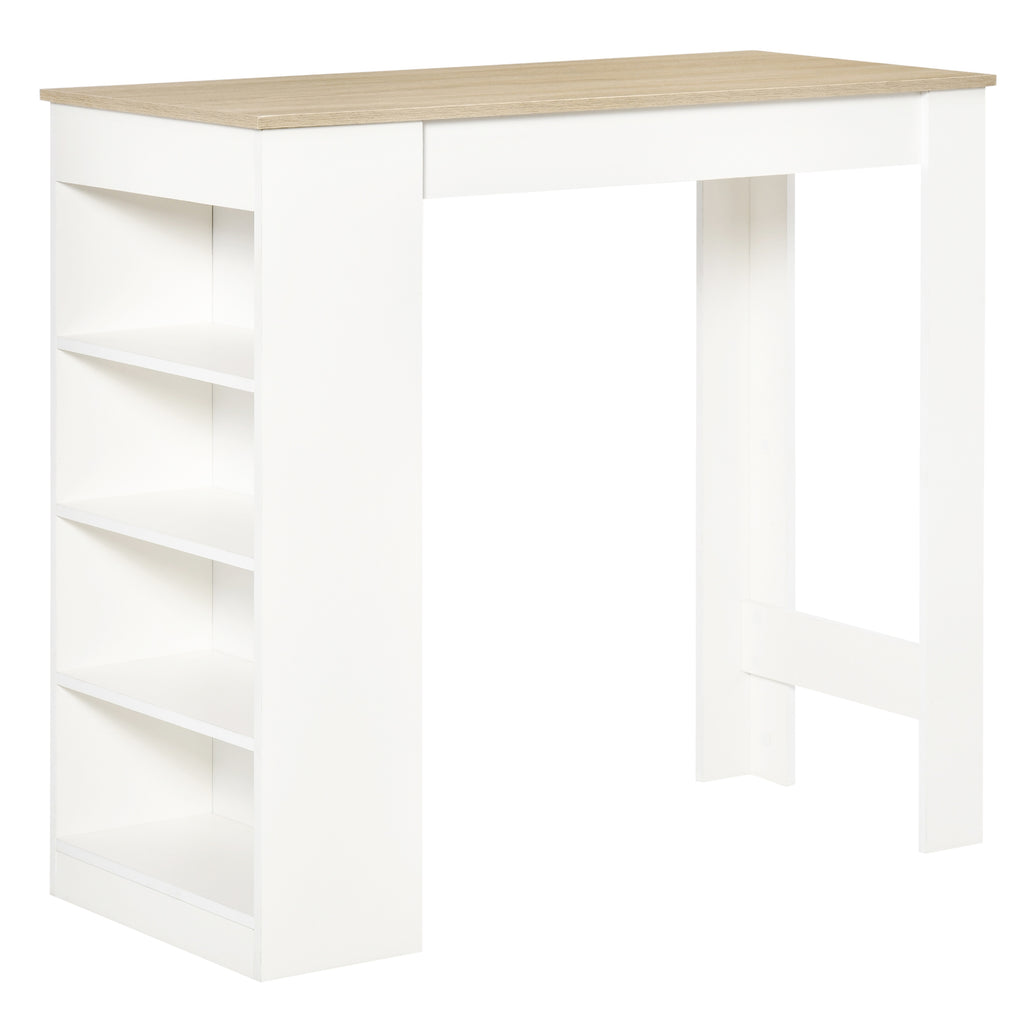DodiOnline Bar Table Coffee Table Kitchen Dining Table with 4-Tier Storage Shelf for Kitchen, Dining Room, Living Room, Natural