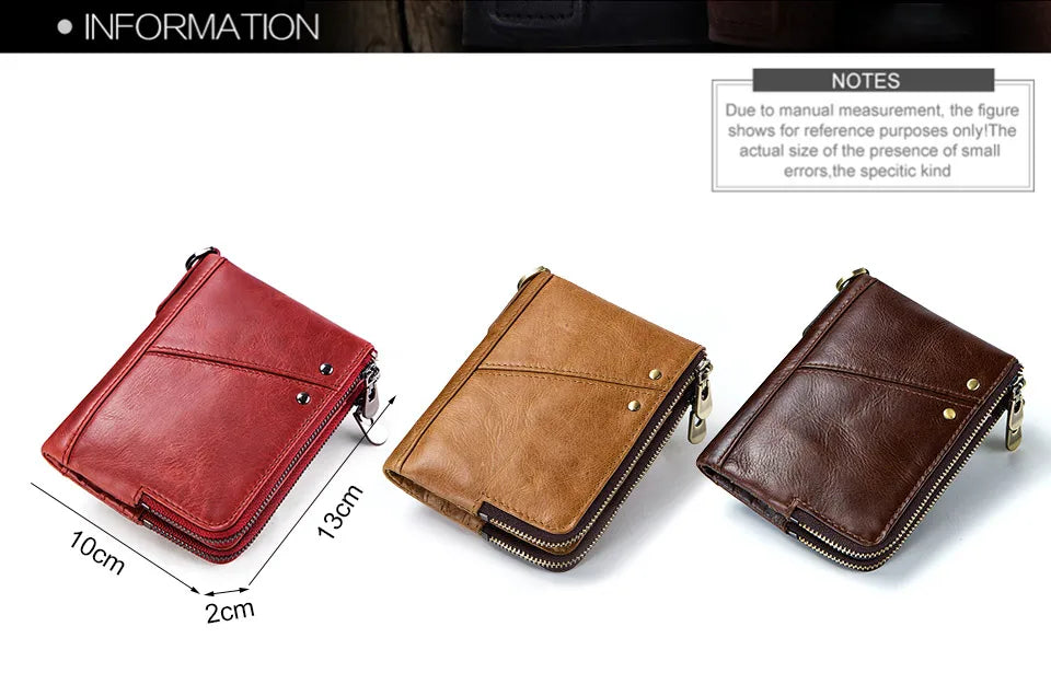 RFID Card Holder Wallet for Men Genuine Leather Small Money Bag Luxury Double Zipper Coin Pocket Quality Male Clutch Carteira
