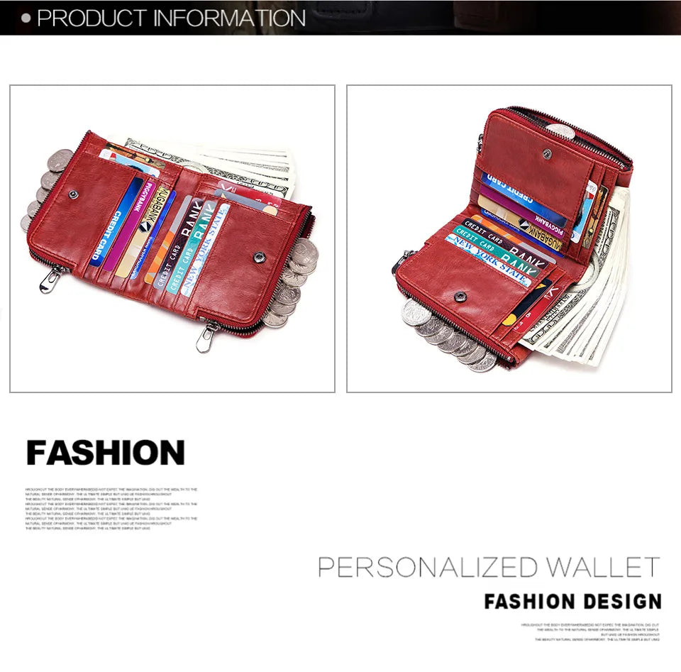 RFID Card Holder Wallet for Men Genuine Leather Small Money Bag Luxury Double Zipper Coin Pocket Quality Male Clutch Carteira
