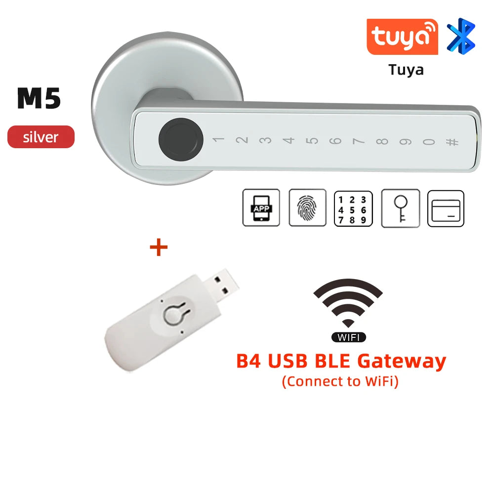 RAYKUBE M5 Tuya BLE Smart Fingerprint Door Lock Digital Electronic Lock with Password/Key/IC Card/ Smartlife/ Tuya APP Unlock