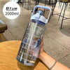 2L Water Bottle With Straw Large Capacity Sports Water Bottle Travel Fitness Sports Portable Drinking Bottles With Time Marker