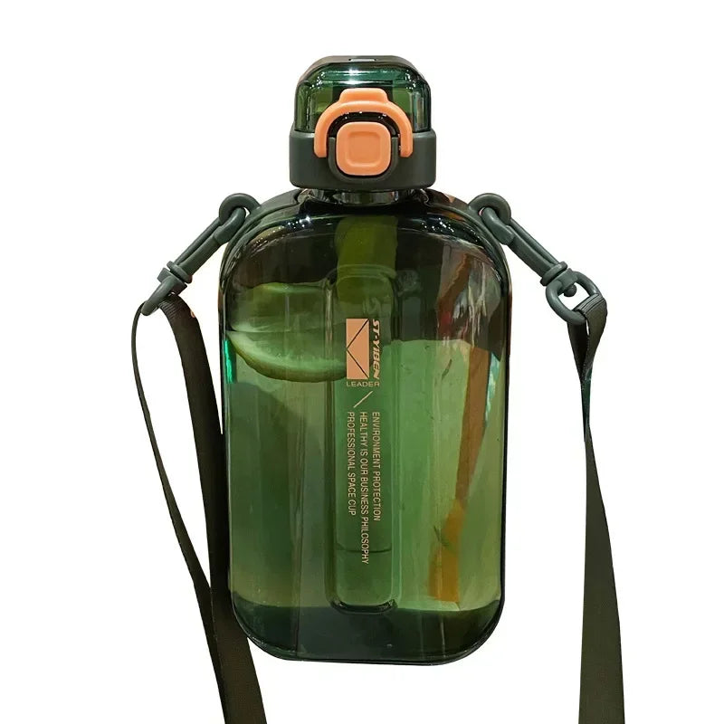 Flat Square Transparent Water Bottle Portable Travel Canteen with Adjustable Strap Elegant Slim Bottle for Sport Camping