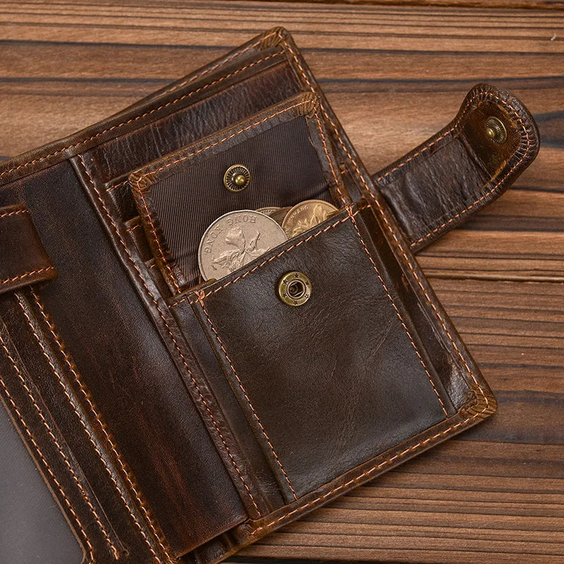 Retro anti-theft leather men's wallet male clip purse wallet casual style short purse cowhide retro luxury business card holder