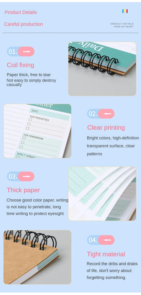 52 Sheets Undated To Do List Notebook Spiral Notepad Daily Planning Hourly Scheduling Notebook School Supplies Stationery