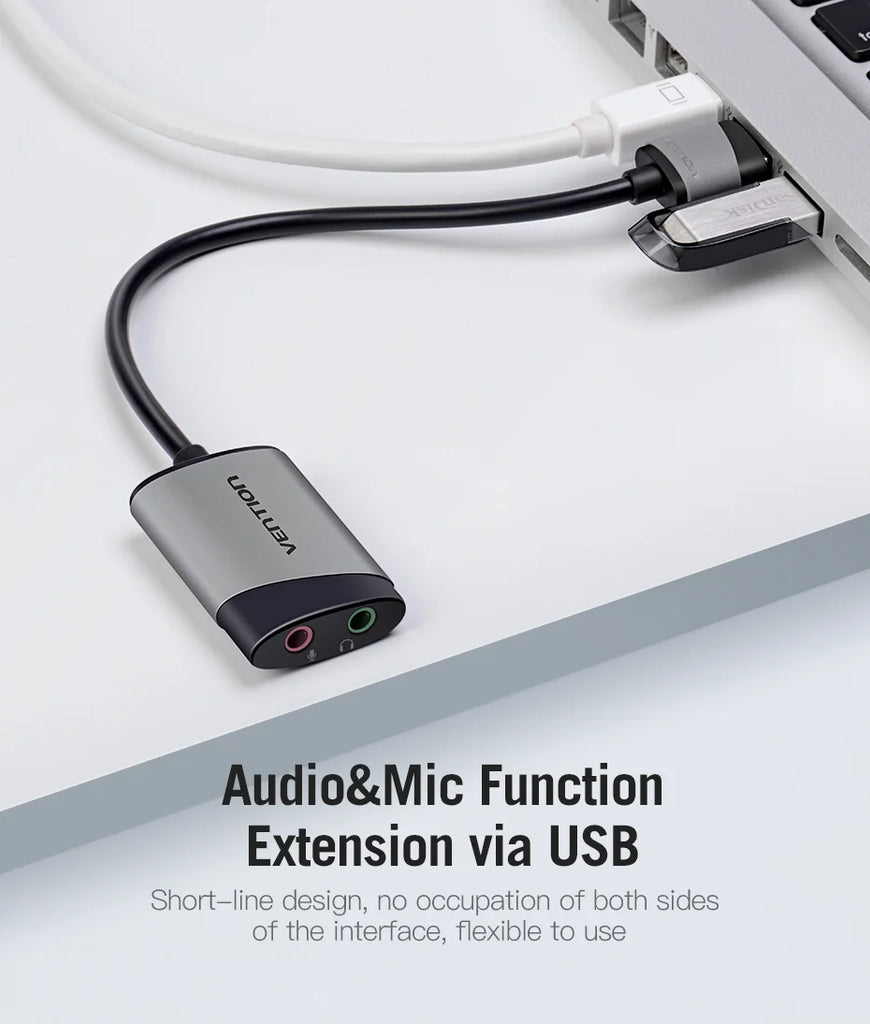Vention USB External Sound Card USB to 3.5mm Audio Adapter with Microphone for PC Laptop MacBook PS5 Gaming Headset Sound Card