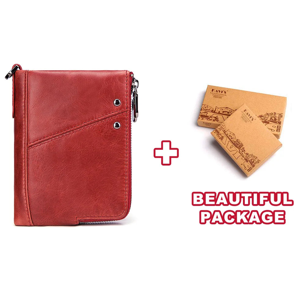 RFID Card Holder Wallet for Men Genuine Leather Small Money Bag Luxury Double Zipper Coin Pocket Quality Male Clutch Carteira