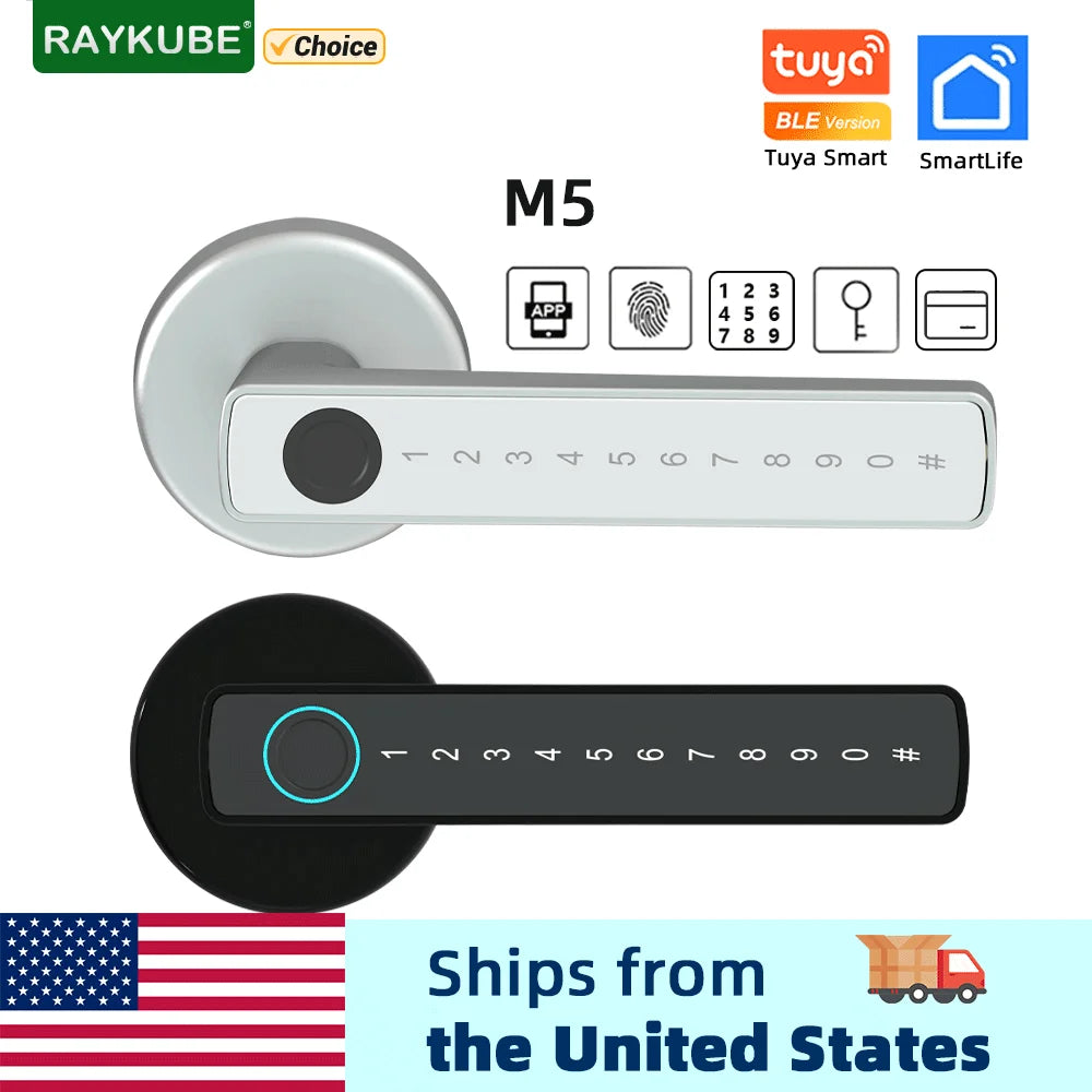 RAYKUBE US Free Delivery Tuya BLE Smart Fingerprint Door Lock Electronic Lock with Password/Key/Card/Tuya APP Unlock